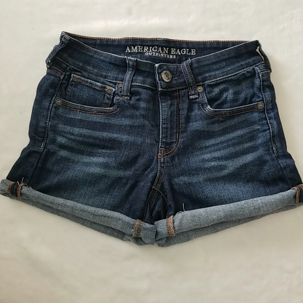 NWOT AE Midi Jean Shorts Stretch Dark Wash Size 2